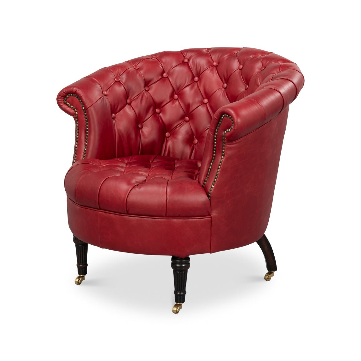 Red Leather Barrel Back Chair - English Georgian America