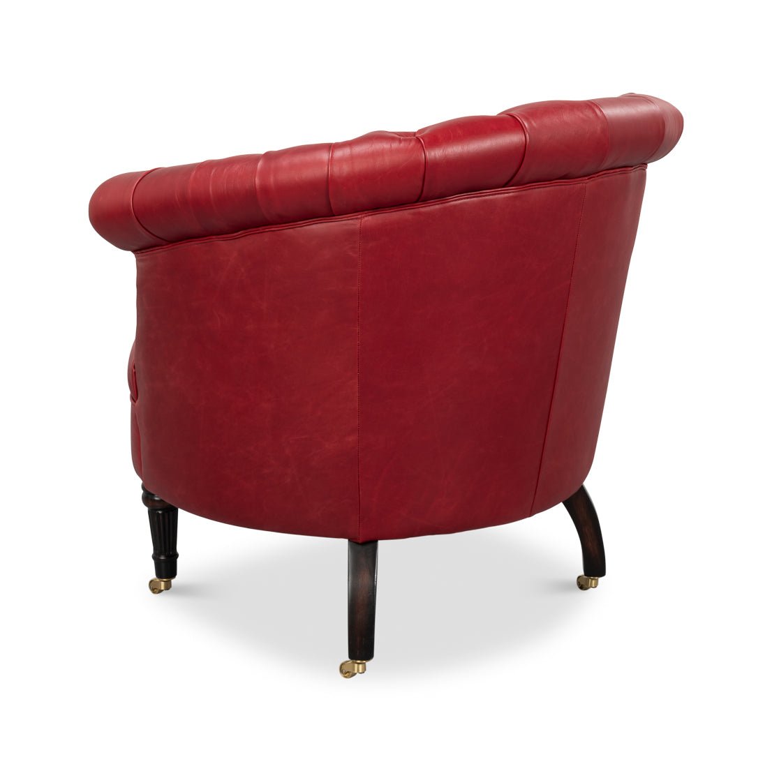 Red Leather Barrel Back Chair - English Georgian America
