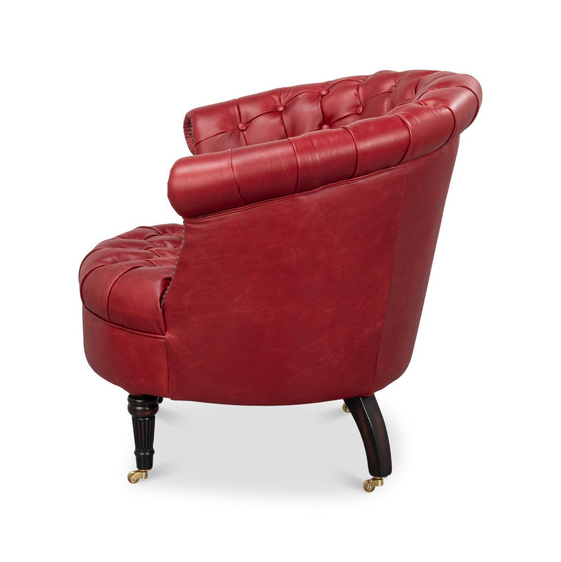 Red Leather Barrel Back Chair - English Georgian America