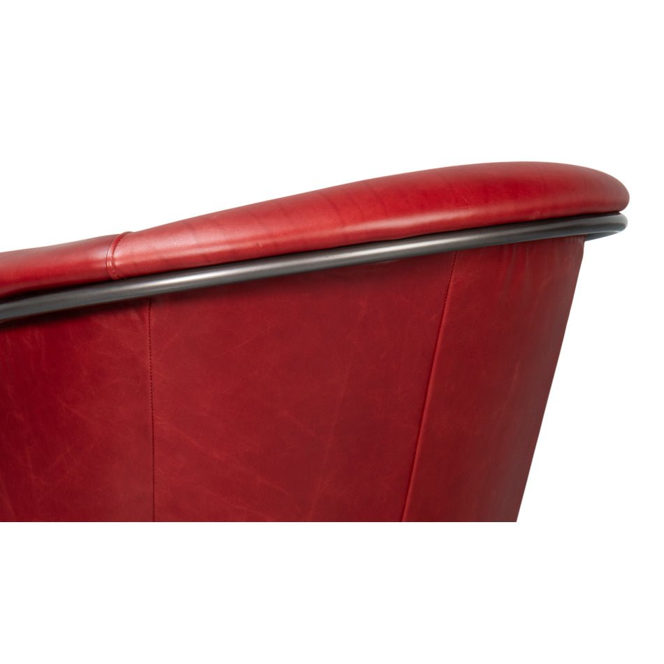 Red Leather Tub Chair - English Georgian America
