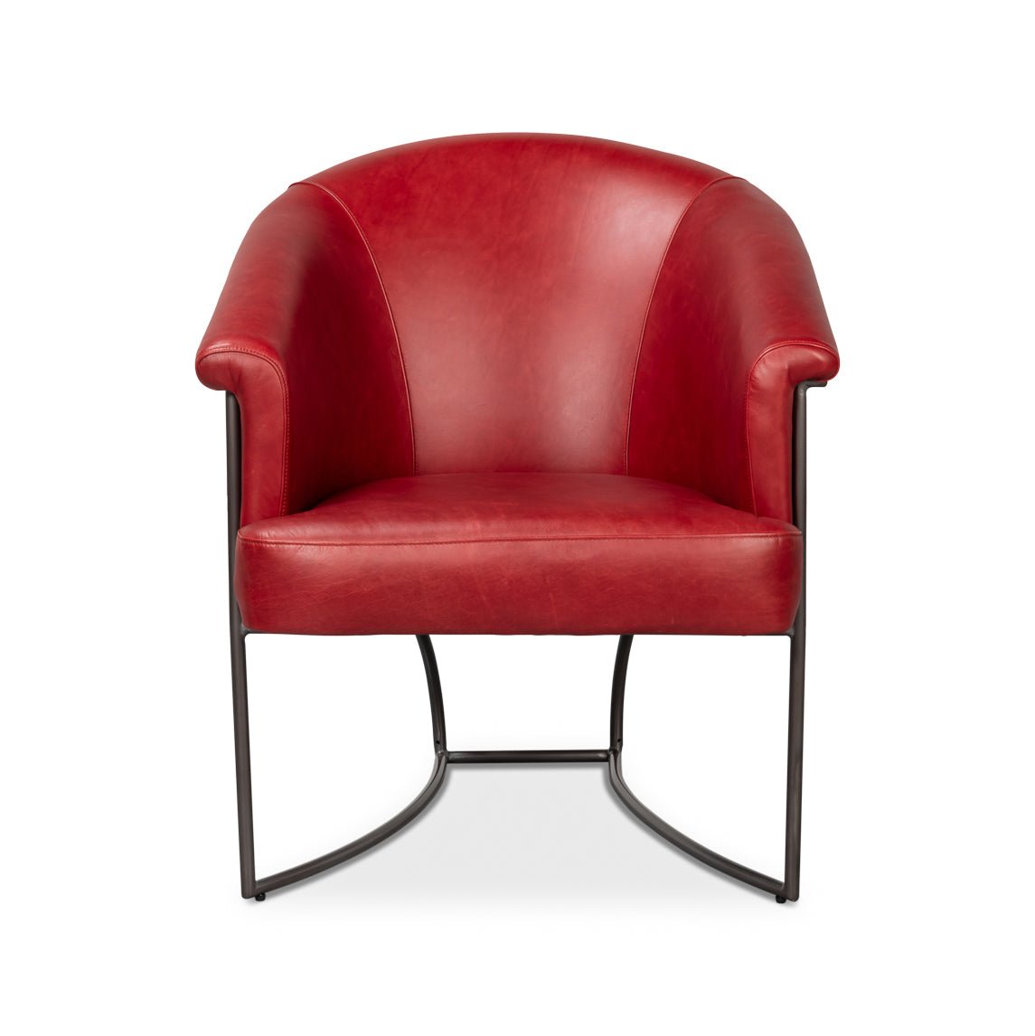 Red Leather Tub Chair - English Georgian America