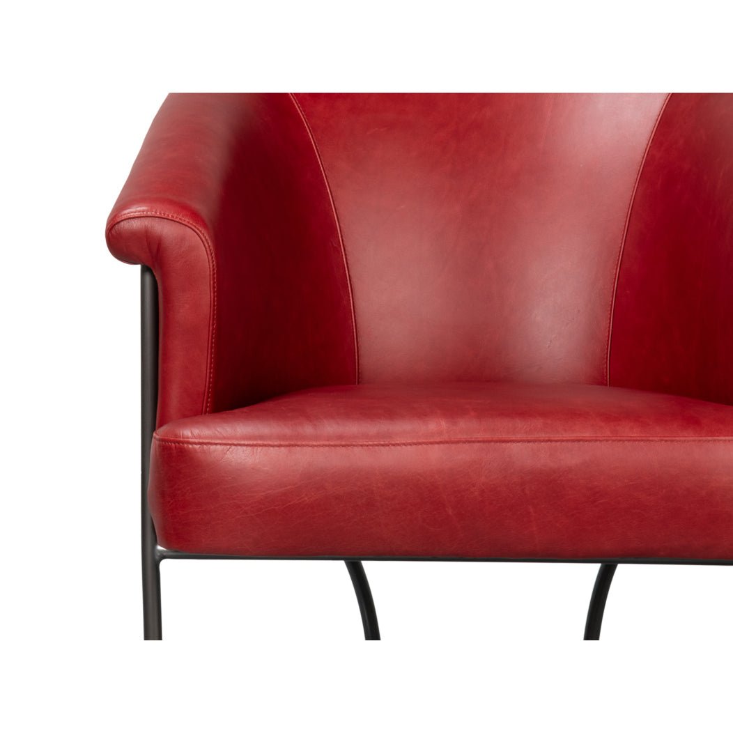 Red Leather Tub Chair - English Georgian America