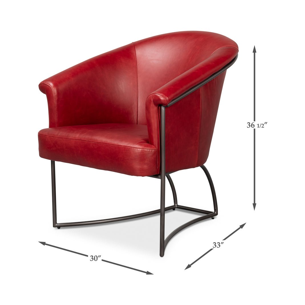 Red Leather Tub Chair - English Georgian America