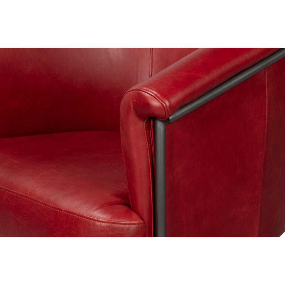 Red Leather Tub Chair - English Georgian America