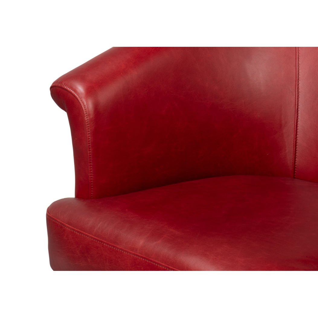 Red Leather Tub Chair - English Georgian America
