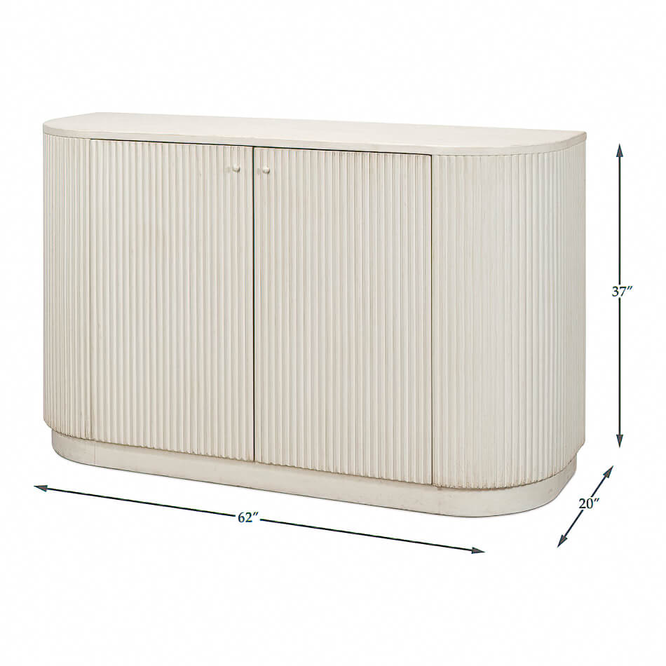 Reeded Antique White Demilune Cabinet - English Georgian America