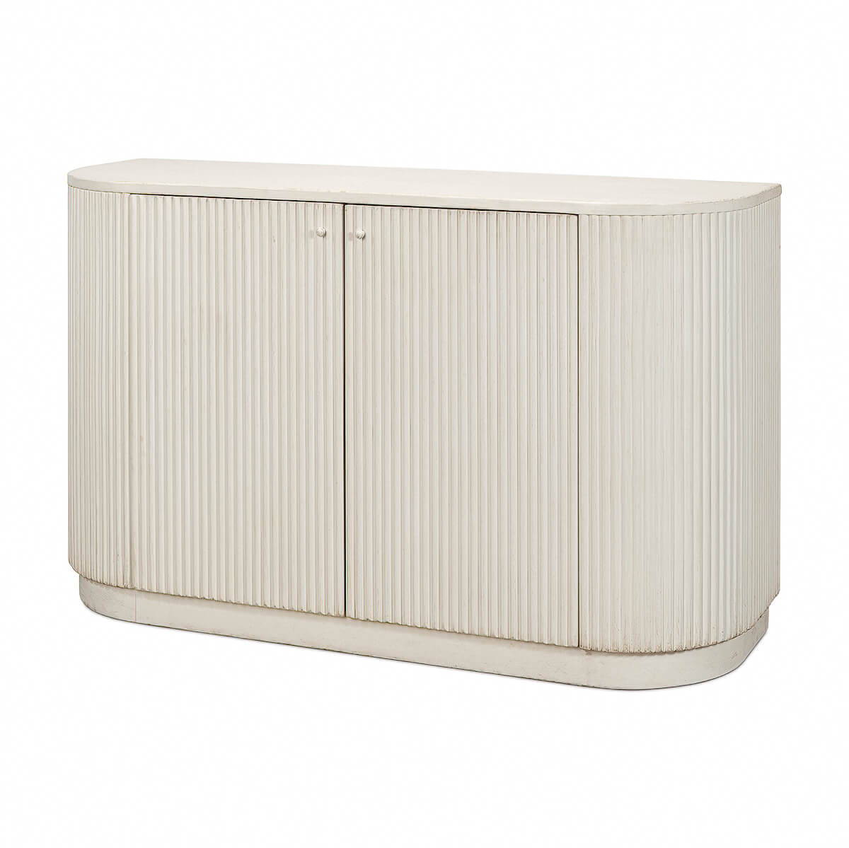 Reeded Antique White Demilune Cabinet - English Georgian America