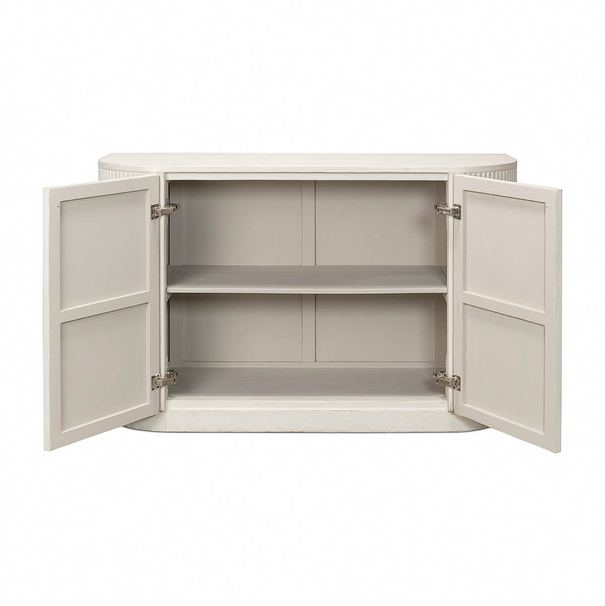 Reeded Antique White Demilune Cabinet - English Georgian America