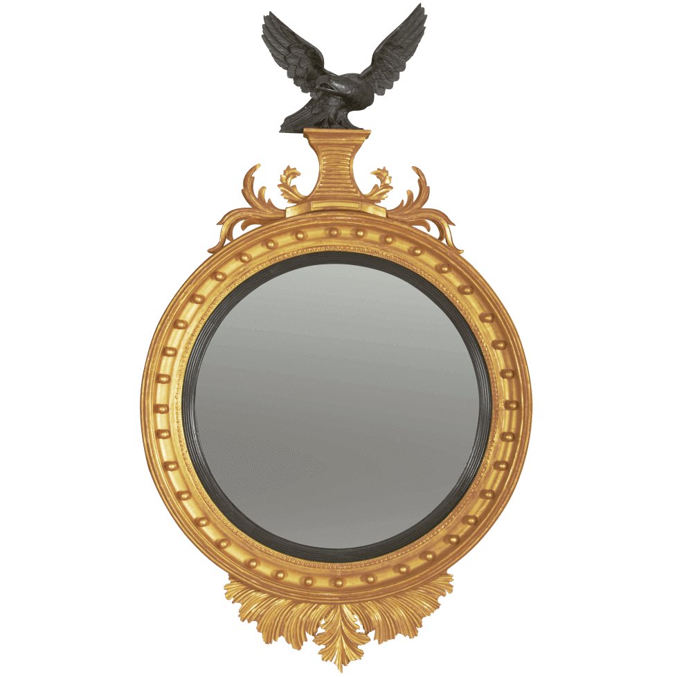 Regency Convex Mirror with Carved Eagle Surmount - English Georgian America