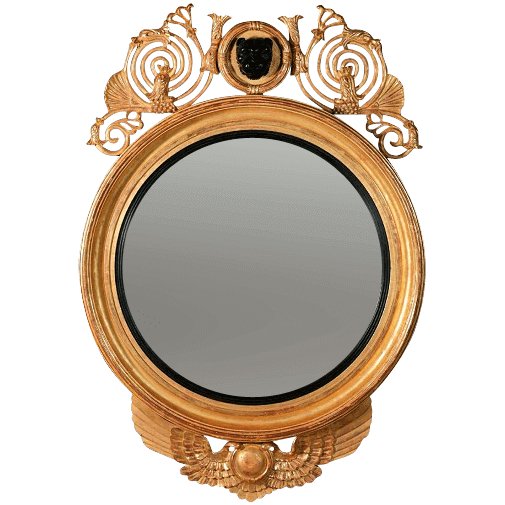 Regency Convex Mirror with Leopard Mask - English Georgian America
