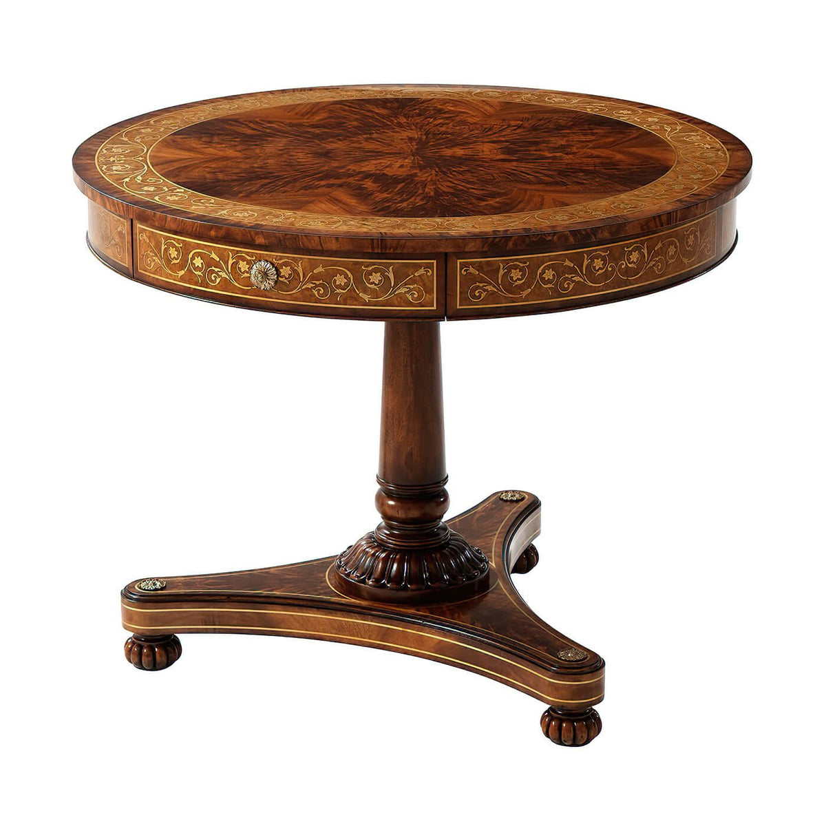 Regency Mahogany Brass Inlaid Center Table - English Georgian America