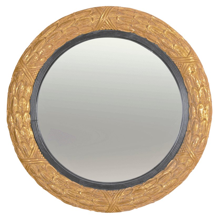 Regency Round Convex Mirror with Laurel Leaf Motif - English Georgian America