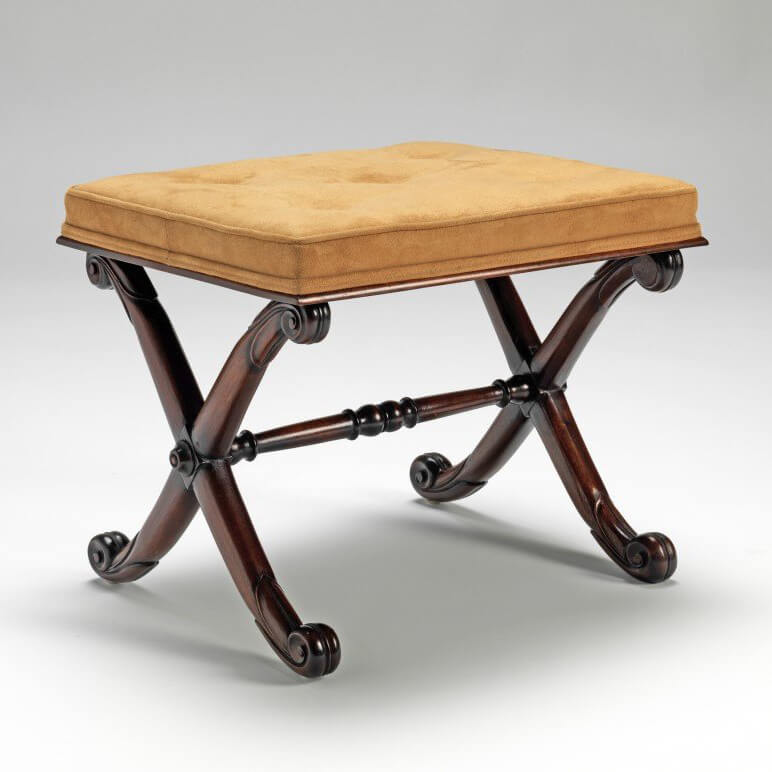 Regency Stool with Carved Mahogany &#39;X&#39; Frame - English Georgian America