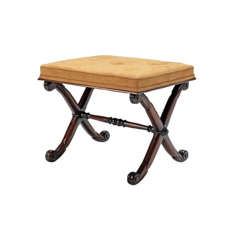 Regency Stool with Carved Mahogany &#39;X&#39; Frame - English Georgian America