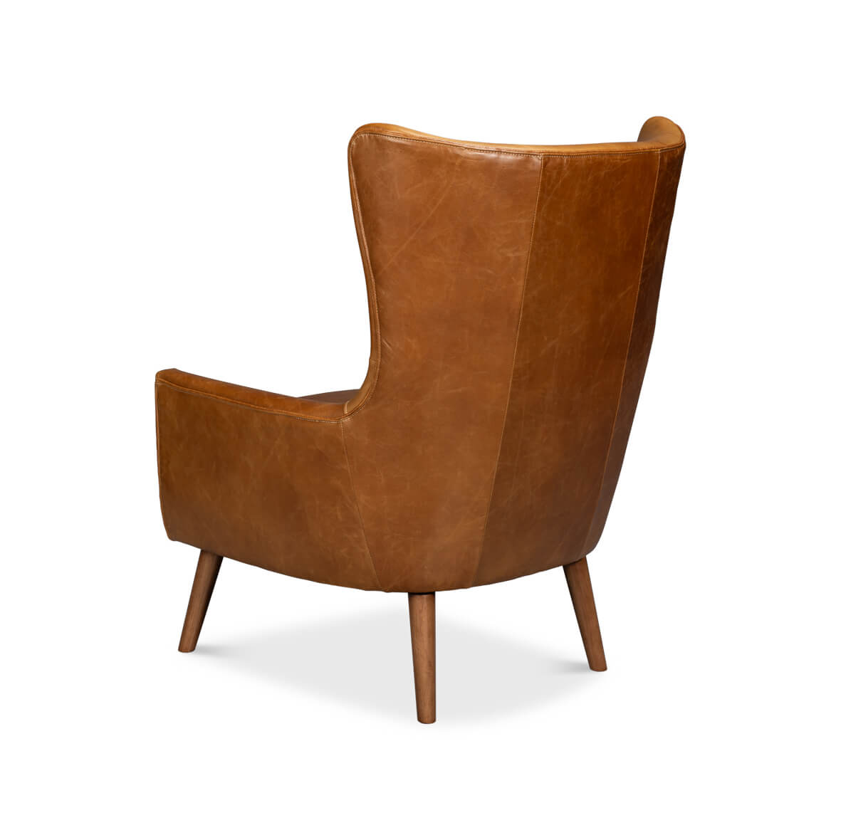 Retro Caramel Leather Wingback Chair - English Georgian America