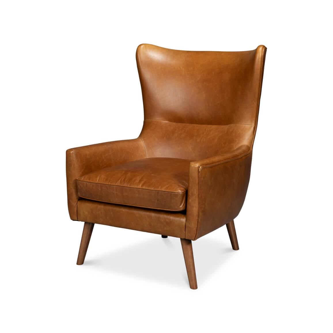 Retro Caramel Leather Wingback Chair - English Georgian America
