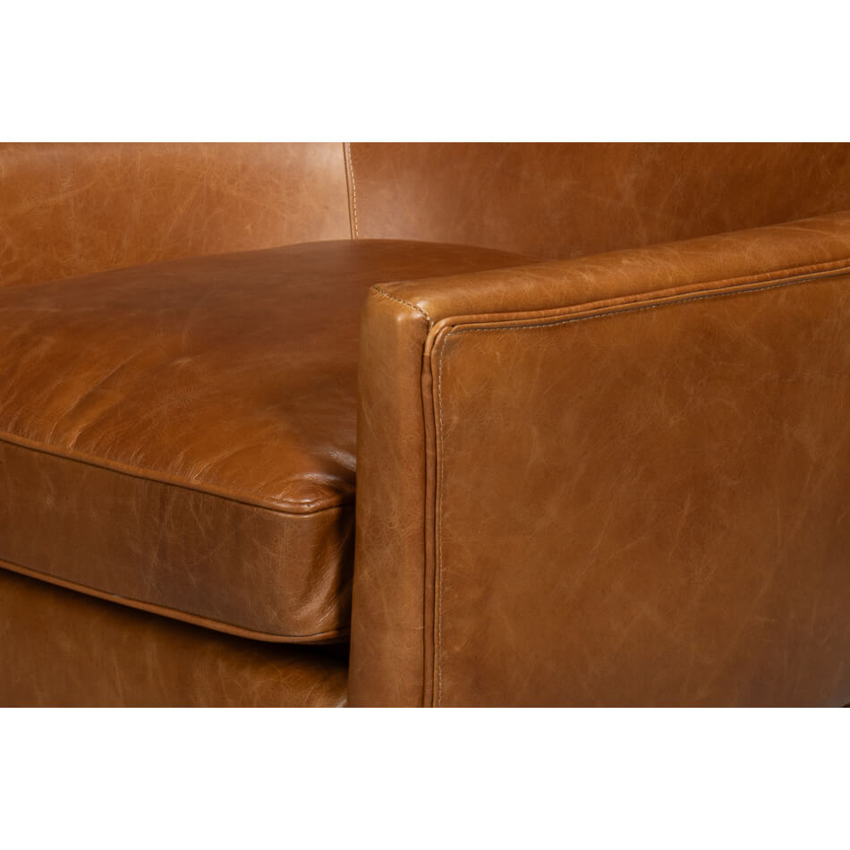 Retro Caramel Leather Wingback Chair - English Georgian America