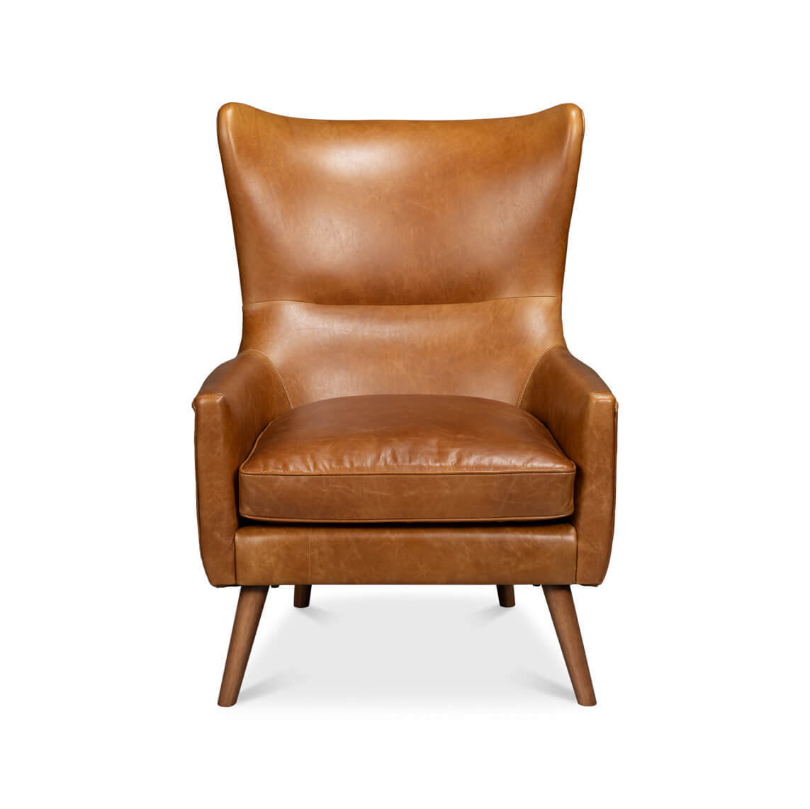 Retro Caramel Leather Wingback Chair - English Georgian America