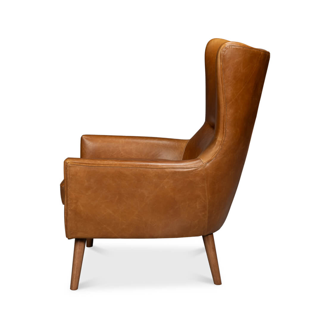 Retro Caramel Leather Wingback Chair - English Georgian America