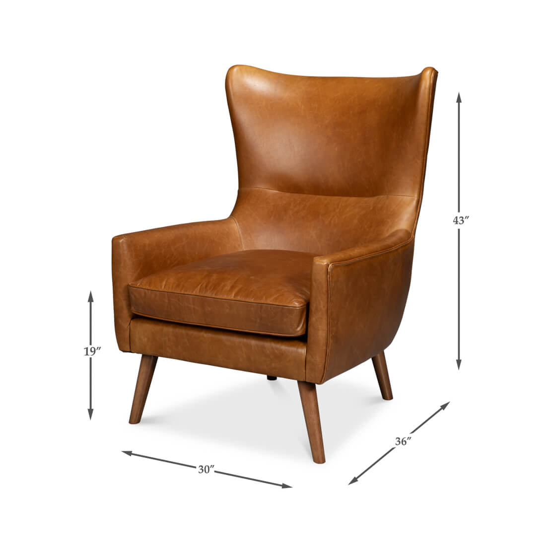 Retro Caramel Leather Wingback Chair - English Georgian America