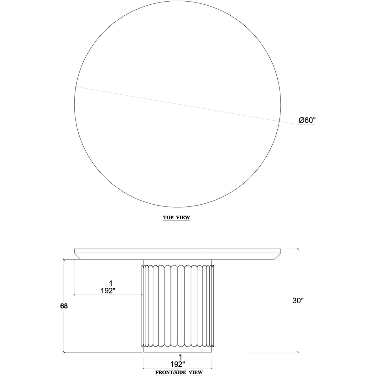 Ribbed Column 60&quot; Round Dining Table - Fruitwood Finish - English Georgian America
