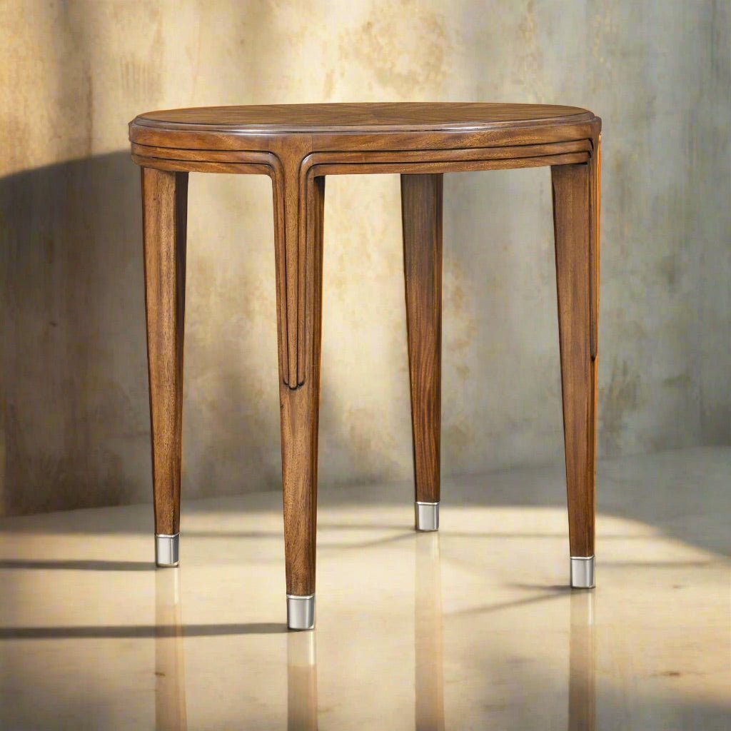 Round Walnut Art Deco Side Table - English Georgian America