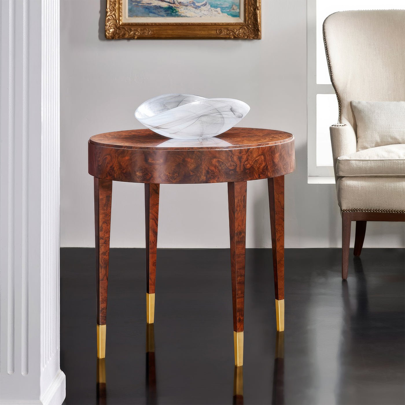 Round Walnut Burl Side Table - English Georgian America