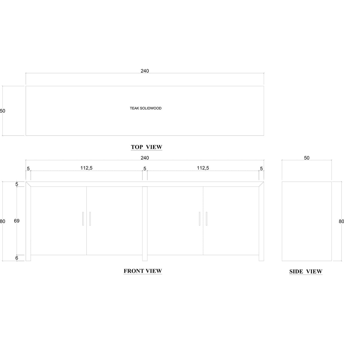 Rustic Brown Teak Sideboard - English Georgian America