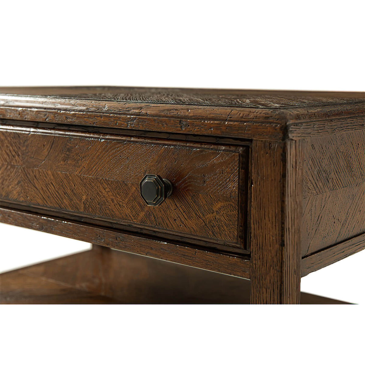 Rustic Dark Oak Nightstand - English Georgian America