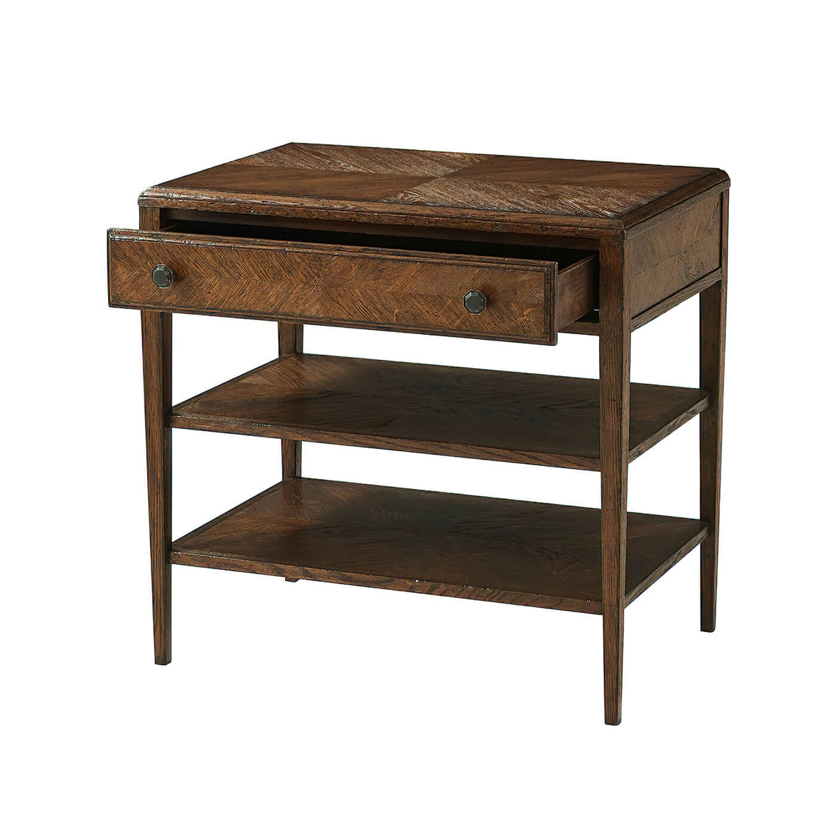 Rustic Dark Oak Nightstand - English Georgian America
