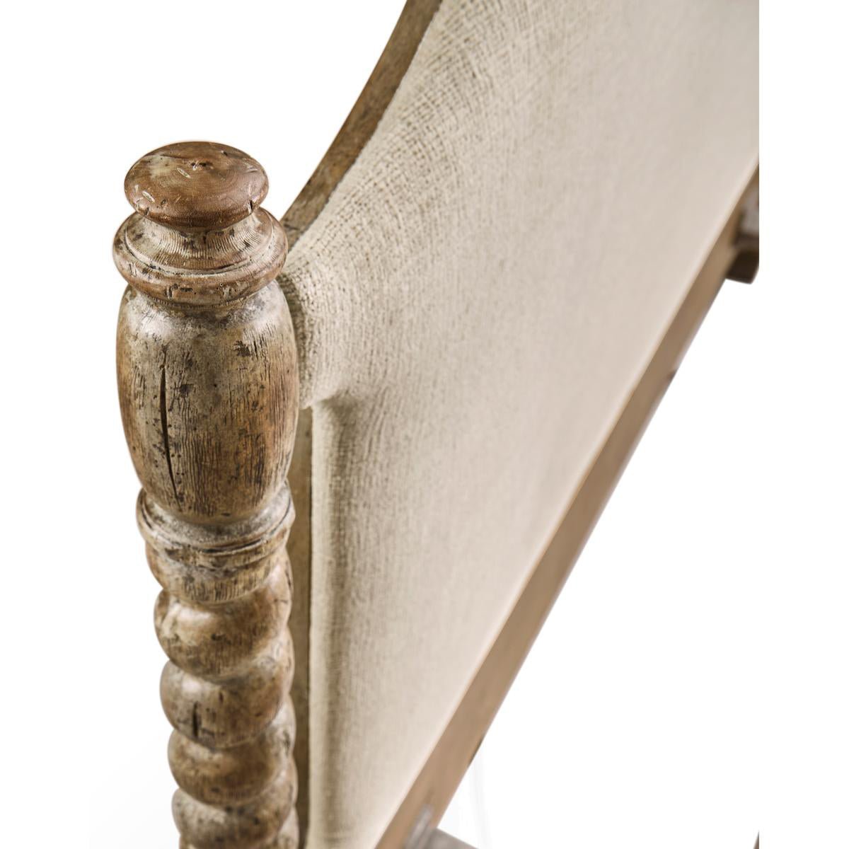 Close-up of headboard edge and spiral post.