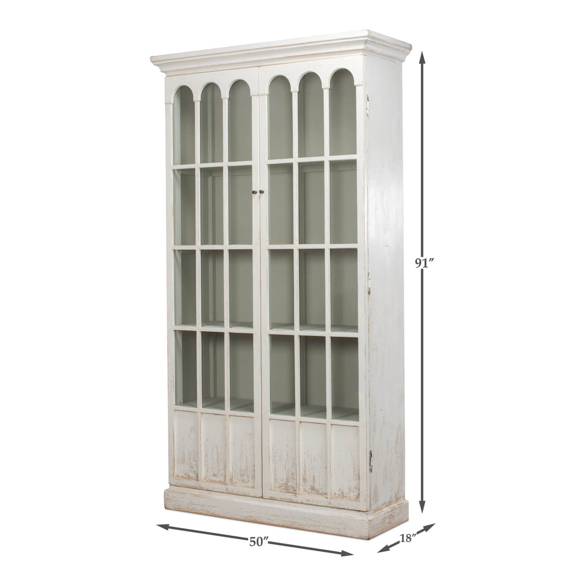 Rustic Farmhouse Style Whitewashed Bookcase - English Georgian America