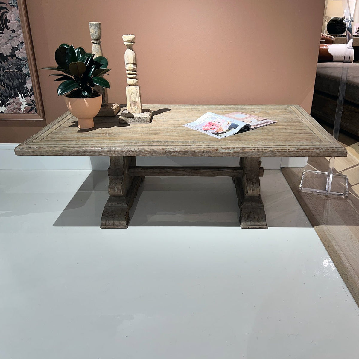 Rustic Farmhouse Trestle Coffee Table - English Georgian America