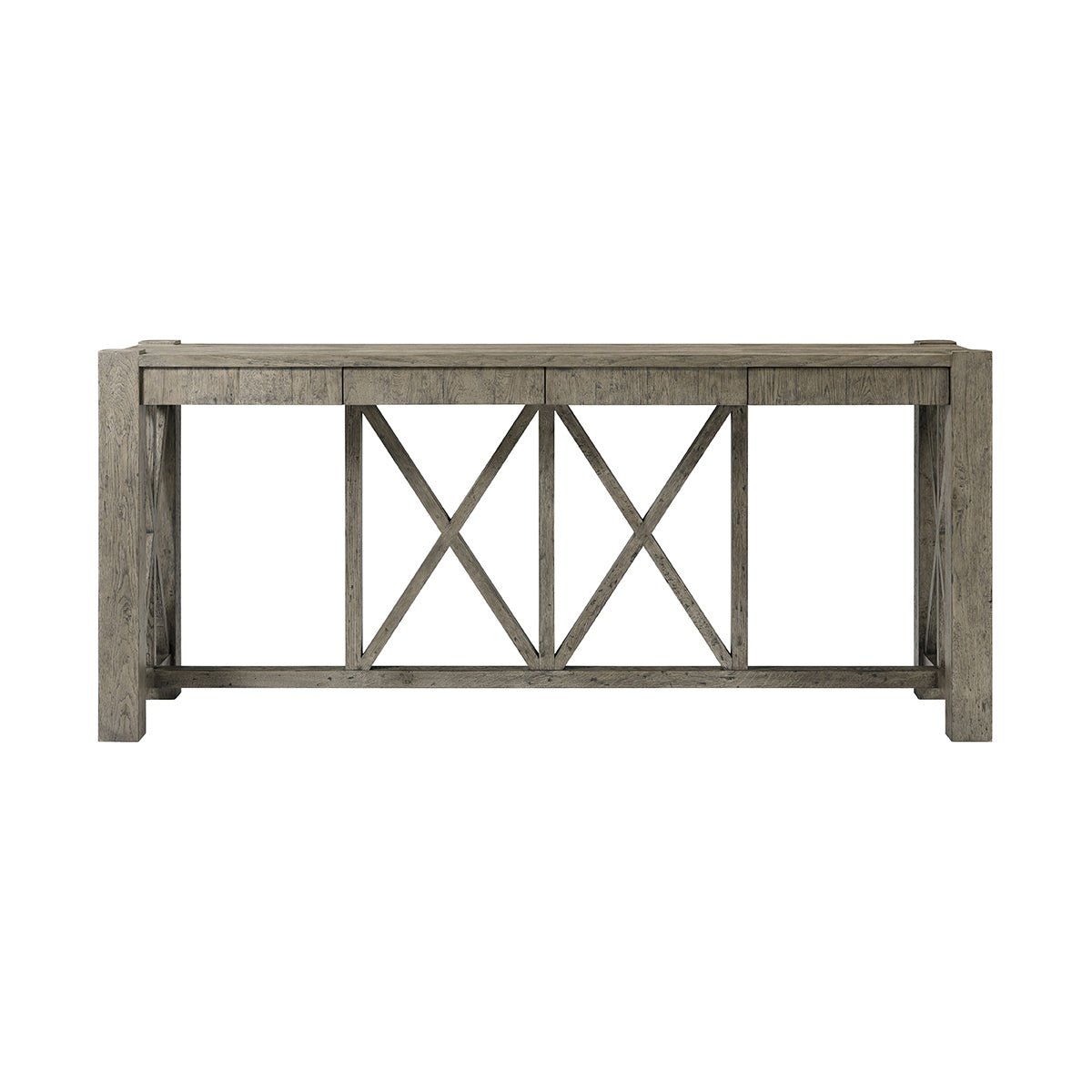 Rustic Greyed Oak Large Console Table - English Georgian America