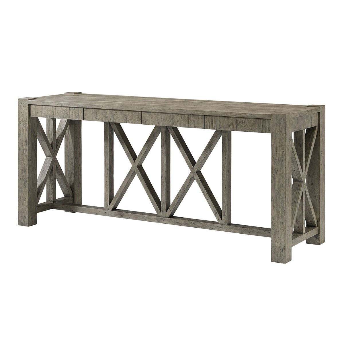 Rustic Greyed Oak Large Console Table - English Georgian America