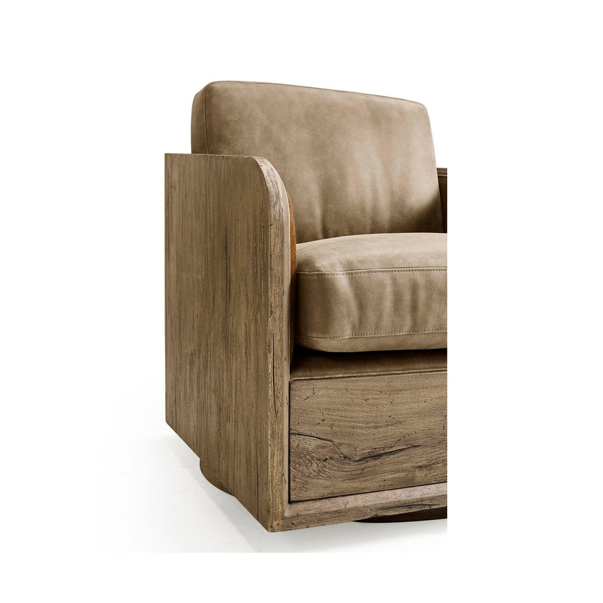 Rustic Modern Leather Swivel Armchair - English Georgian America