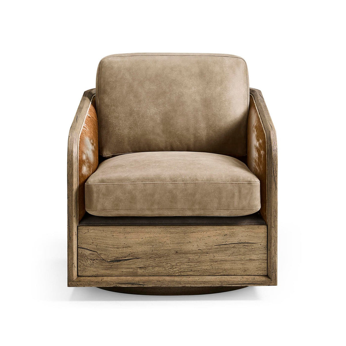 Rustic Modern Leather Swivel Armchair - English Georgian America