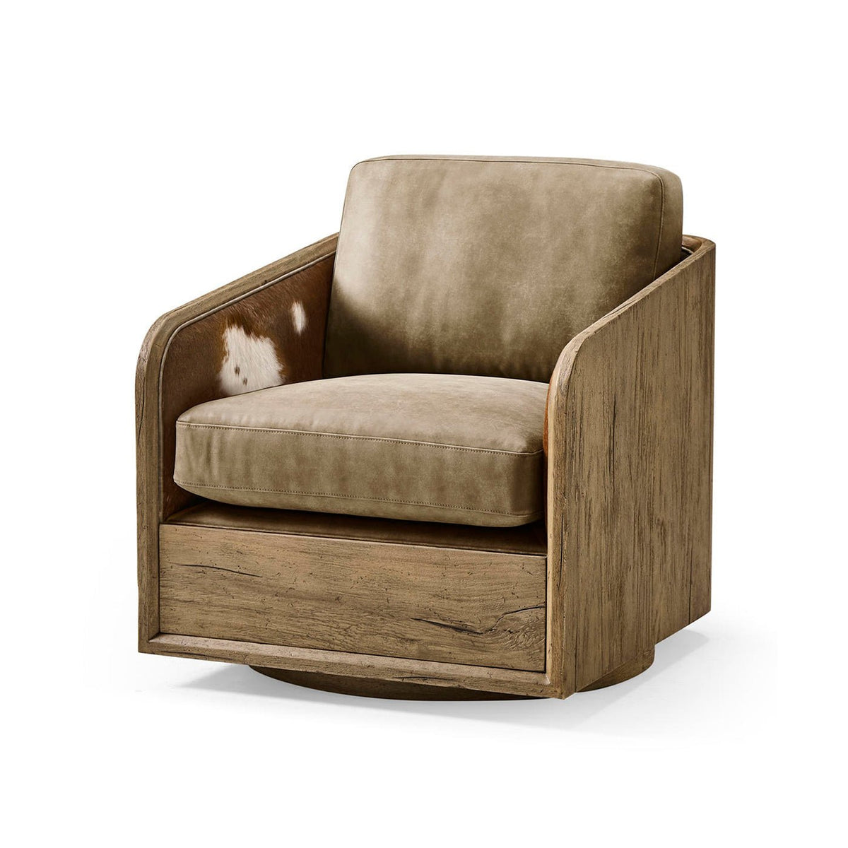 Rustic Modern Leather Swivel Armchair - English Georgian America
