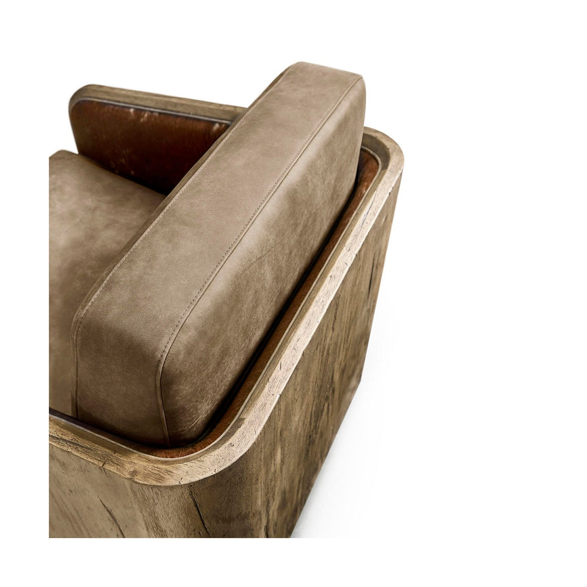 Rustic Modern Leather Swivel Armchair - English Georgian America