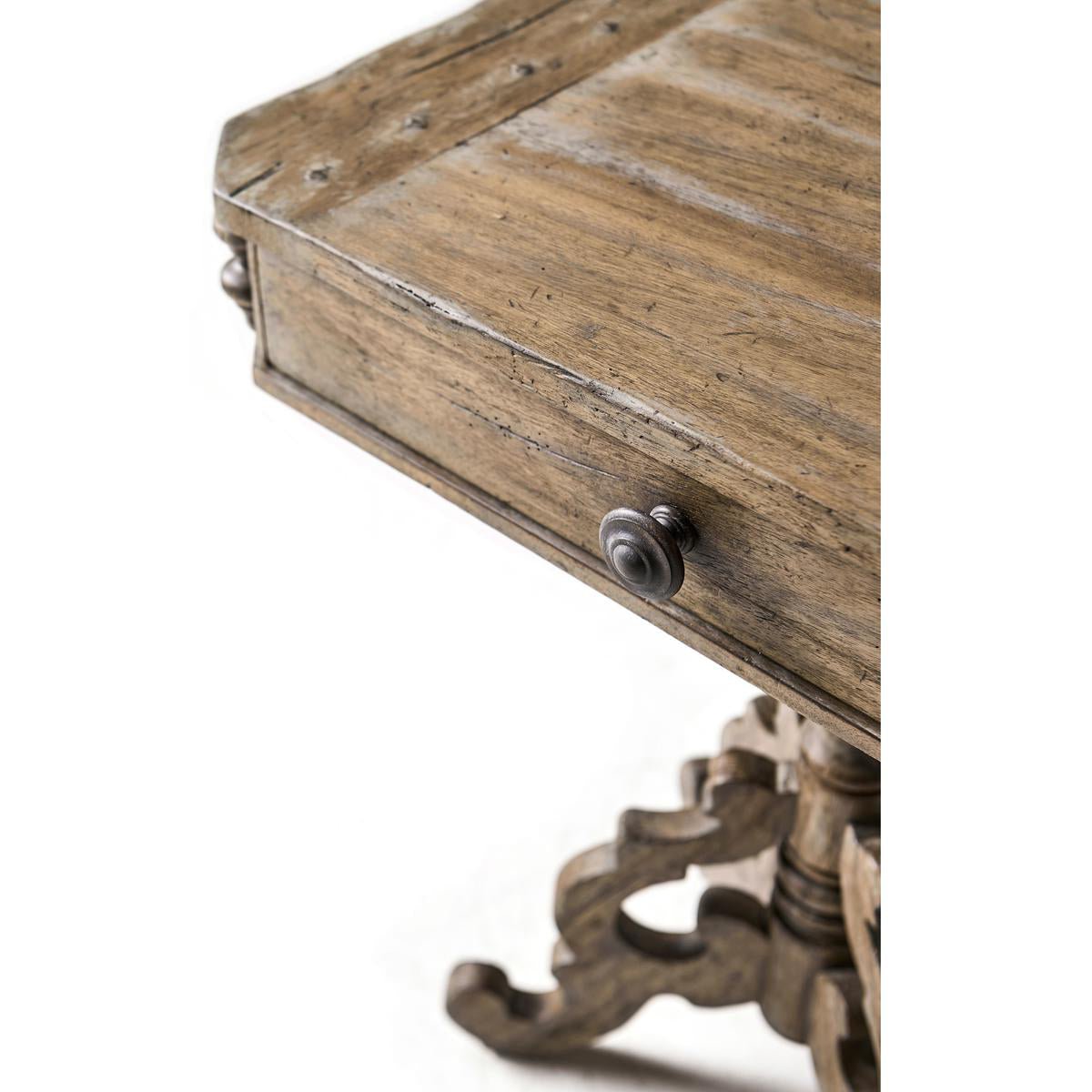 Rustic Oak French Country Pedestal Side Table - English Georgian America