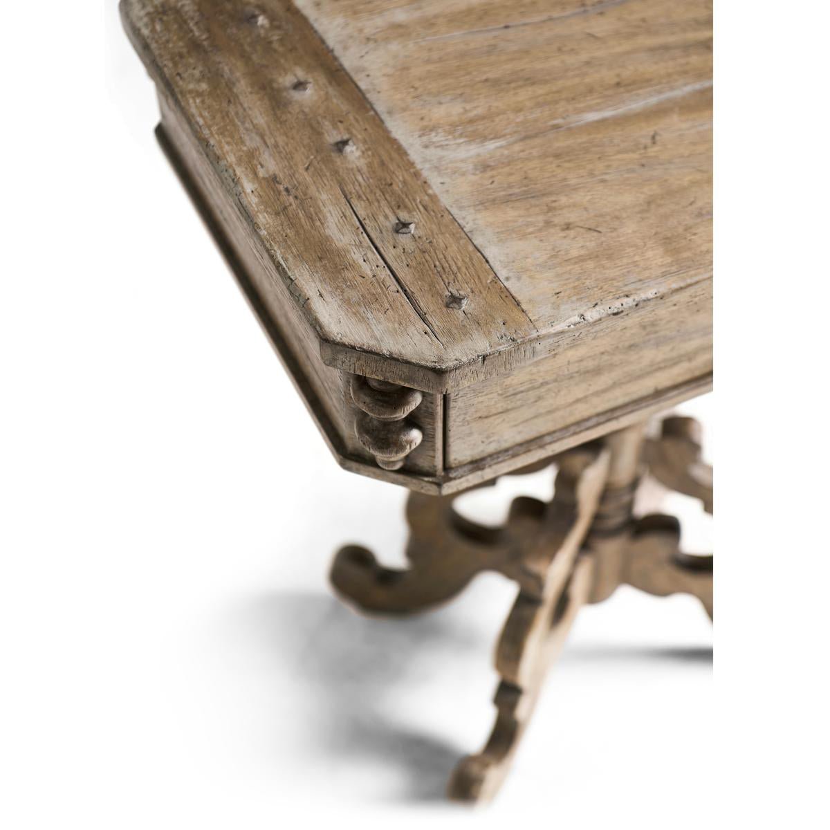 Rustic Oak French Country Pedestal Side Table - English Georgian America