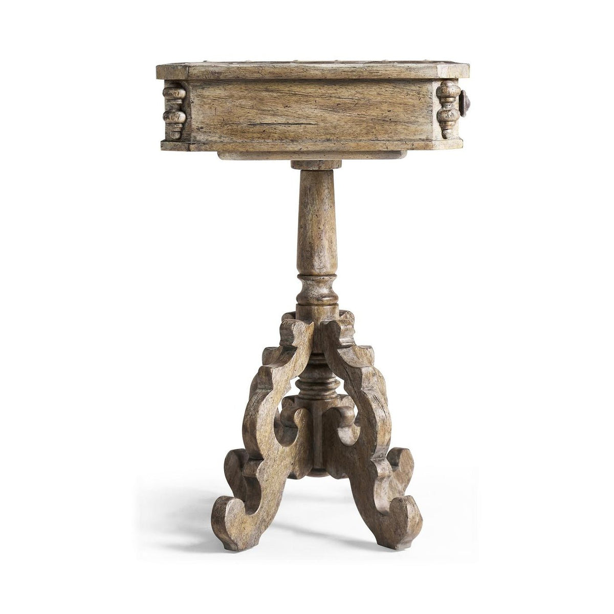 Rustic Oak French Country Pedestal Side Table - English Georgian America