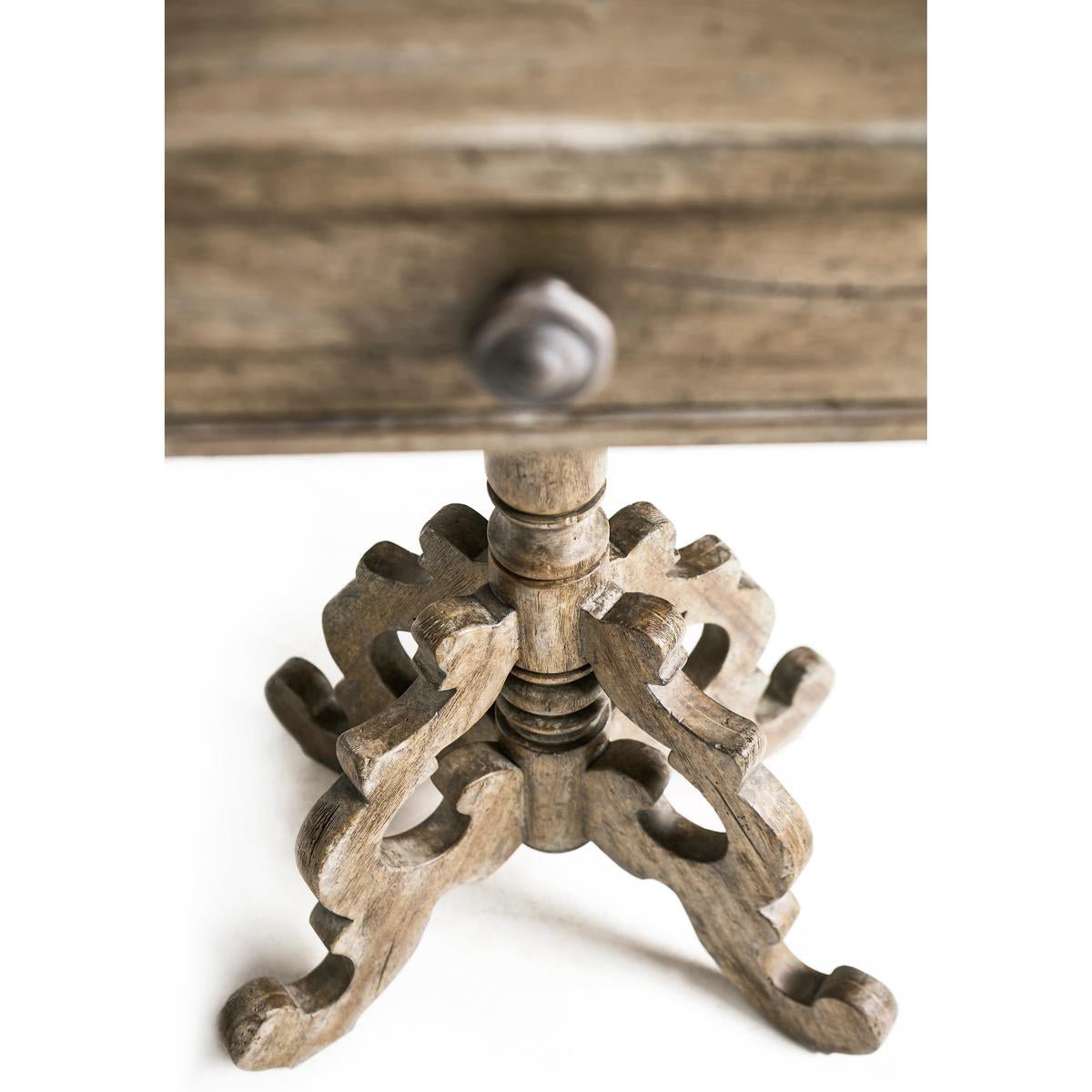 Rustic Oak French Country Pedestal Side Table - English Georgian America