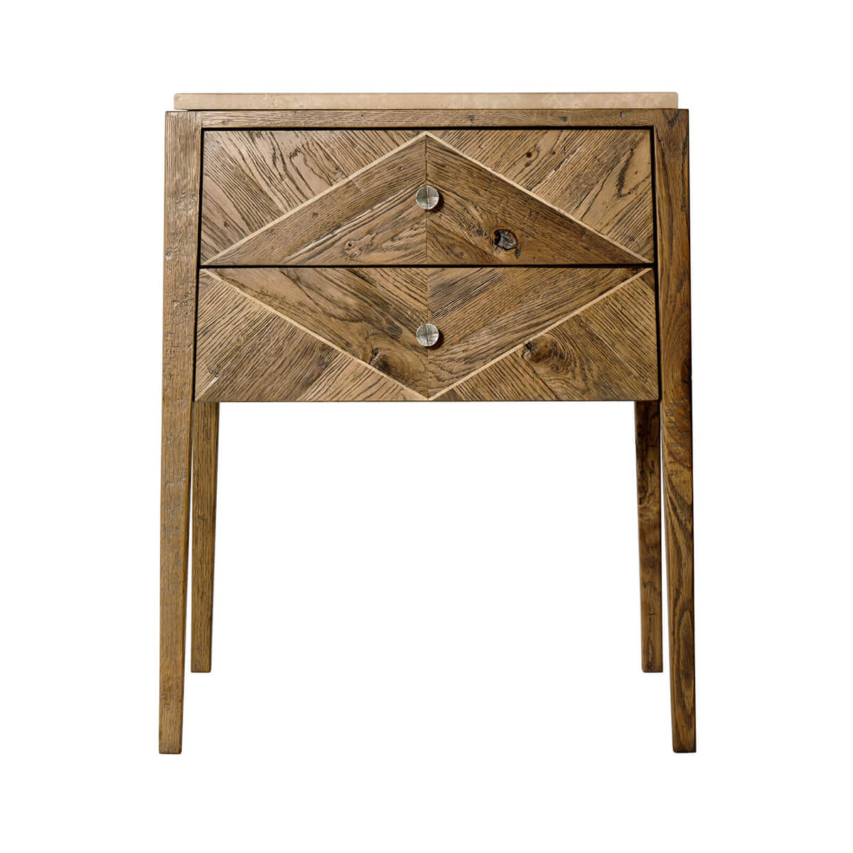 Rustic Oak Parquetry Bedside Table - English Georgian America