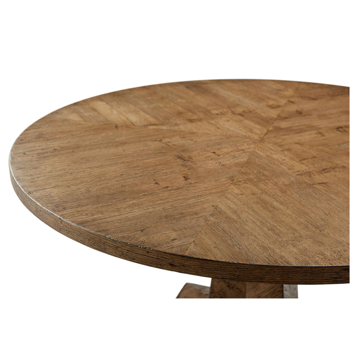 Rustic Oak Parquetry Round Dining Table - English Georgian America