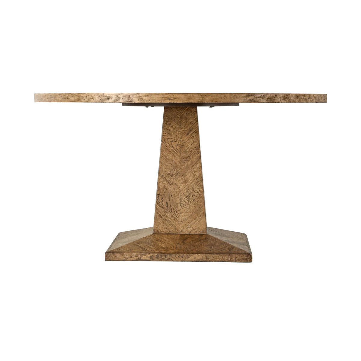 Rustic Oak Parquetry Round Dining Table - English Georgian America