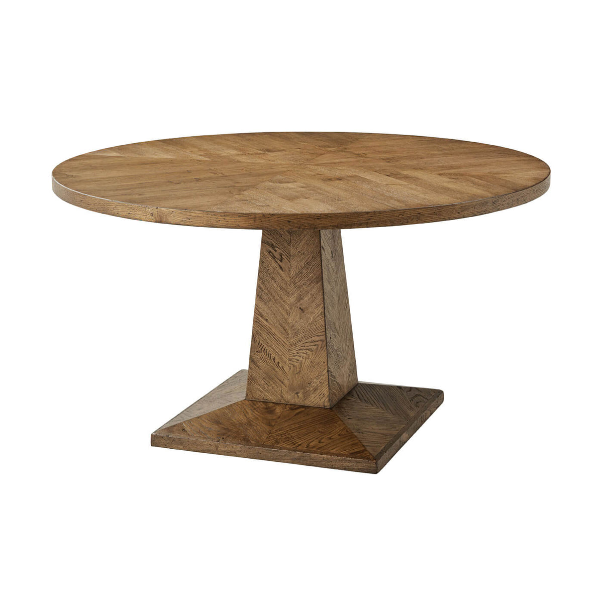 Rustic Oak Parquetry Round Dining Table - English Georgian America