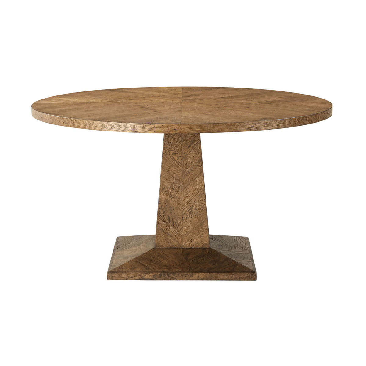 Rustic Oak Parquetry Round Dining Table - English Georgian America