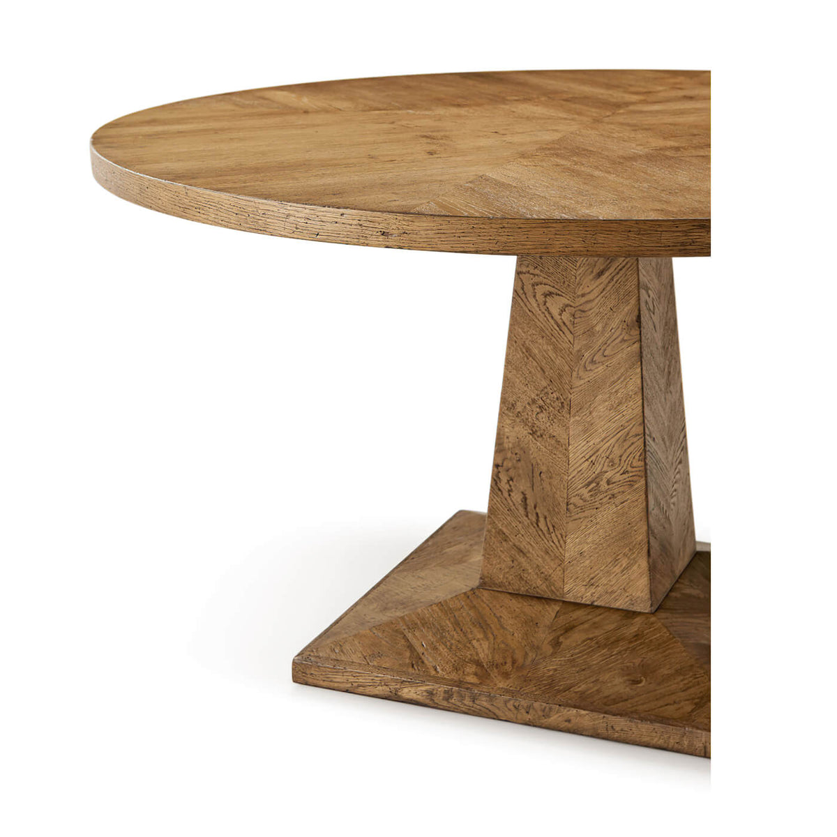 Rustic Oak Parquetry Round Dining Table - English Georgian America