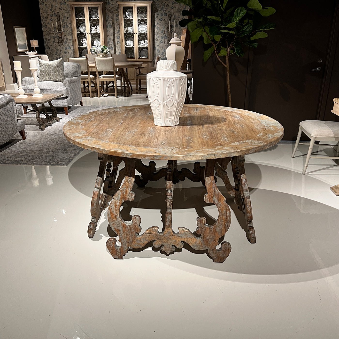 Rustic Oak Spanish - Style Center Table - English Georgian America